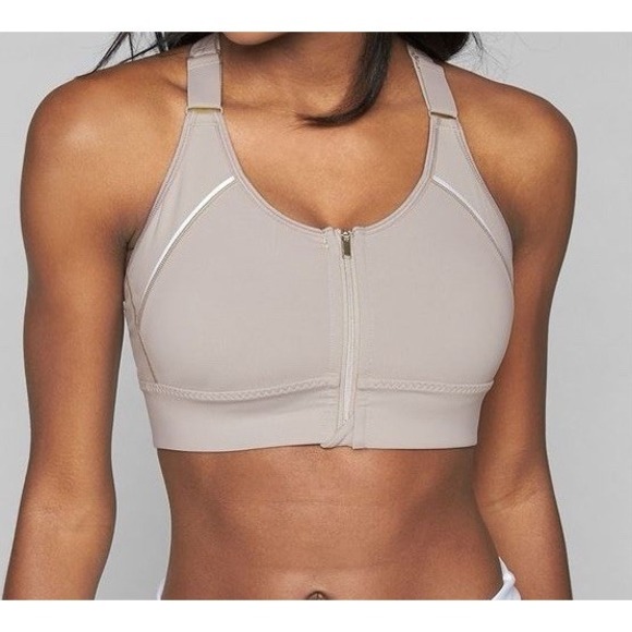 Athleta Other - Athleta Empower Gray Full Zip Front Racerback Sports Bra Support M Reflective